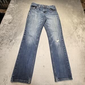 FreeWorld Night Train Jeans Mens 30 Blue Denim Regular Stretch Distressed Worn